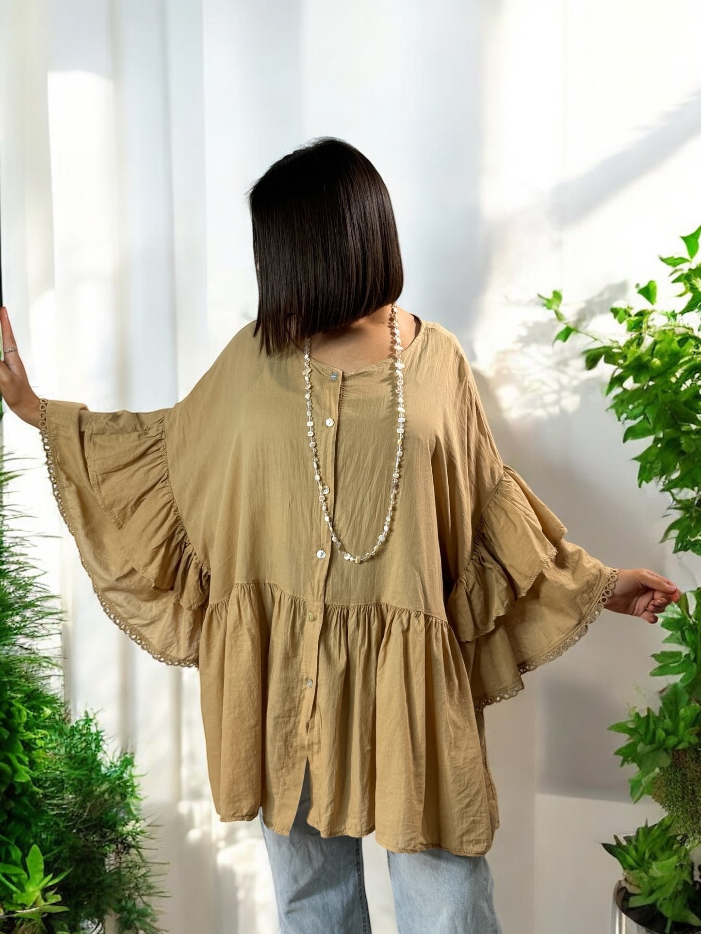 CORALINE - BLOUSE OVERSIZE CAMEL EN COTON JUSQU'A LA TAILLE 52/54