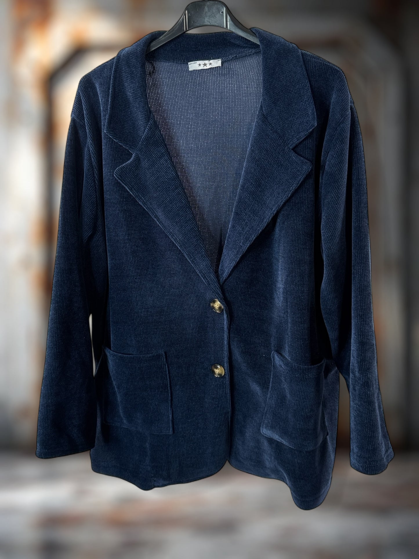 FLAVIE - VESTE MARINE EN VELOURS JUSQU'A LA TAILLE 52