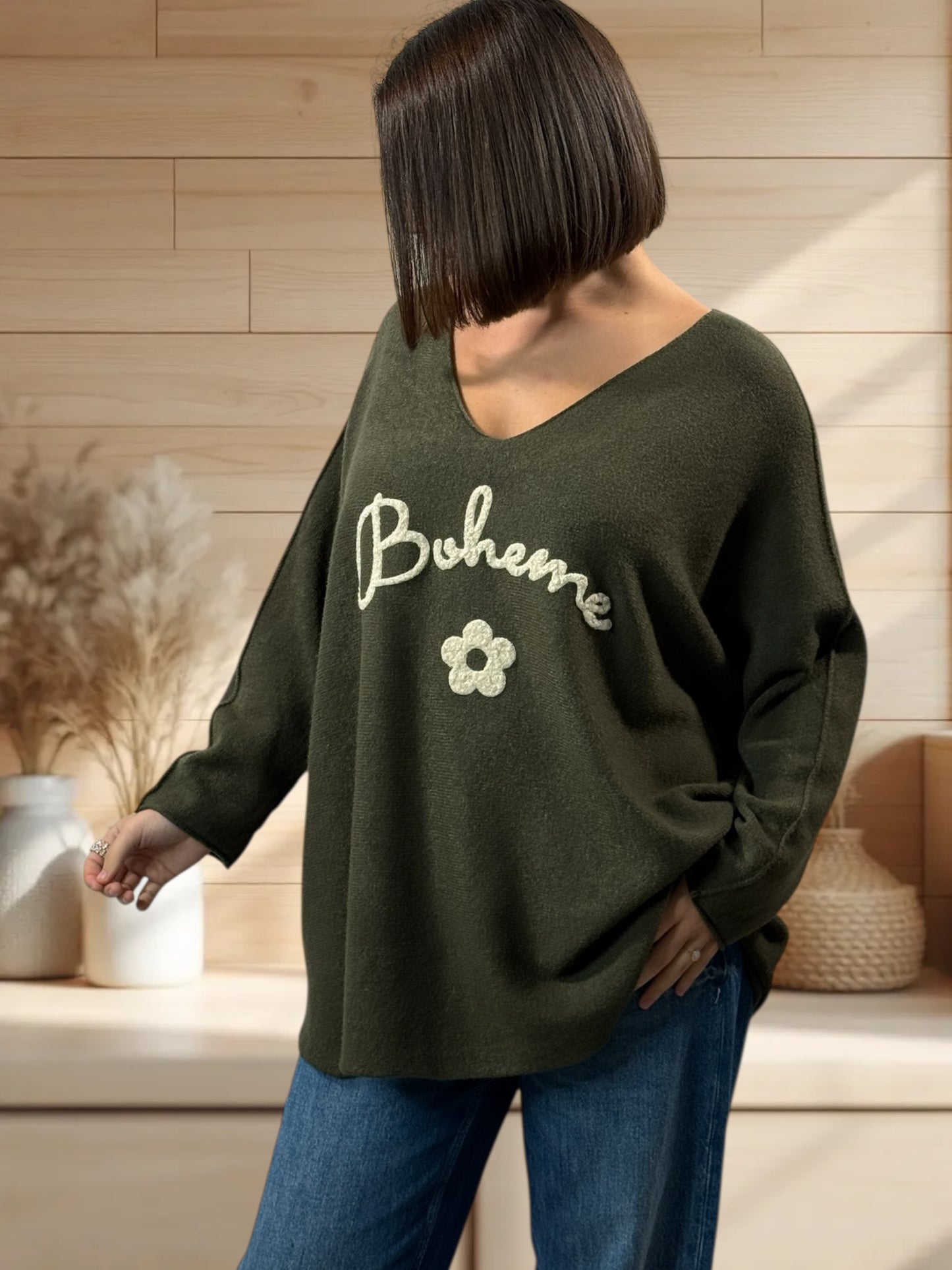 ORLANE - PULL OVERSIZE KAKI JUSQU'A LA TAILLE 54