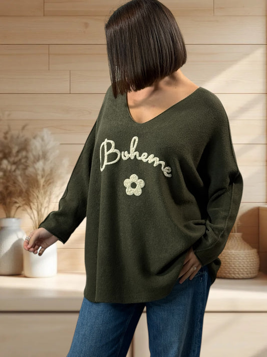 ORLANE - PULL OVERSIZE KAKI JUSQU'A LA TAILLE 54