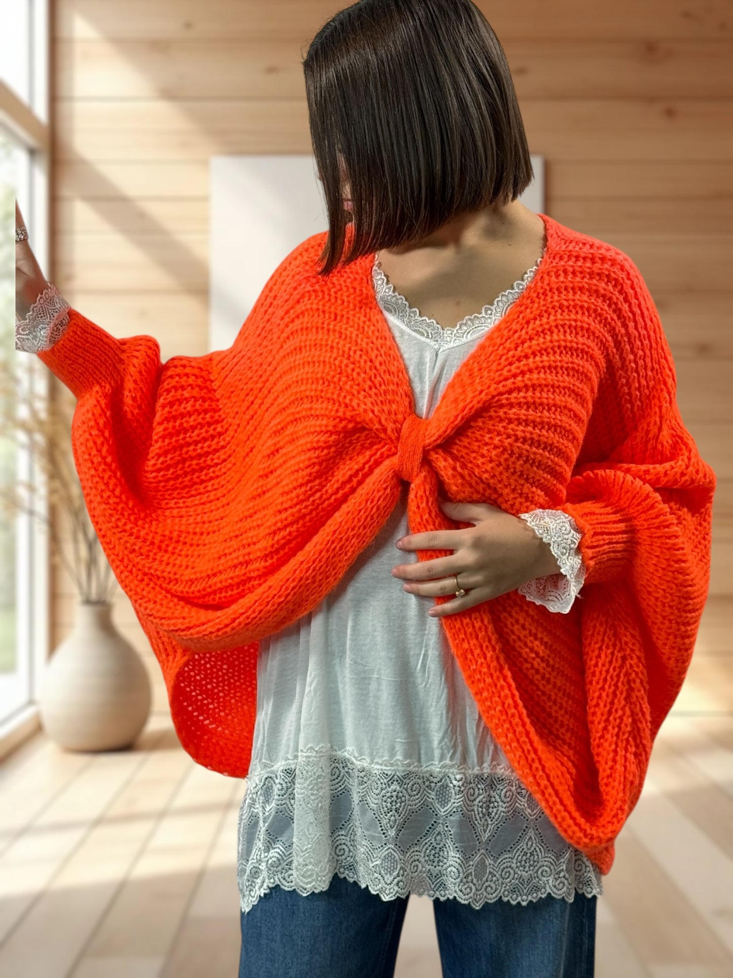 ELLA - PULL OVERSIZE ORANGE JUSQU'A LA TAILLE 56