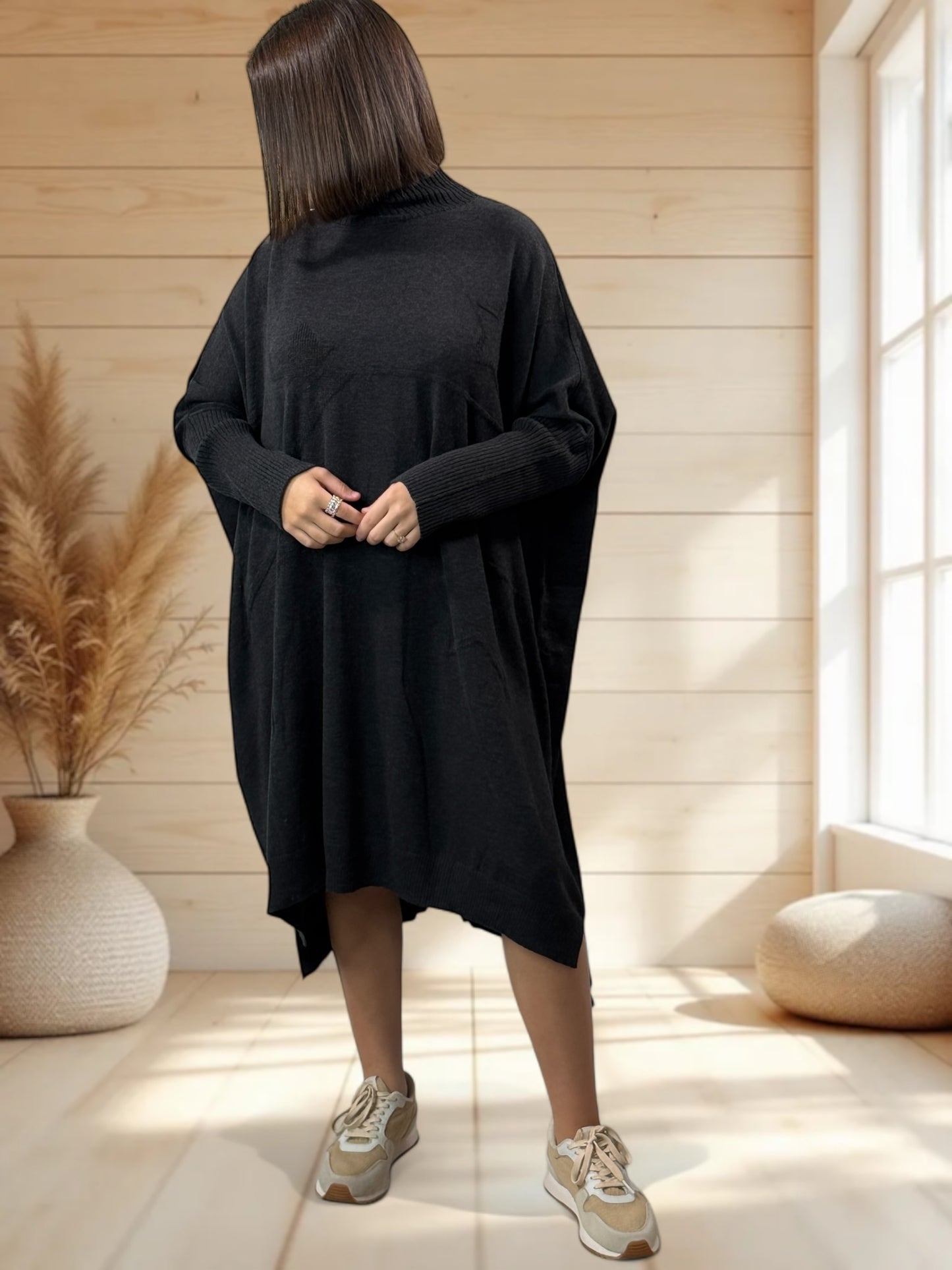MARISOL - ROBE ANTHRACITE OVERSIZE EN MAILLE JUSQU'A LA TAILLE 56