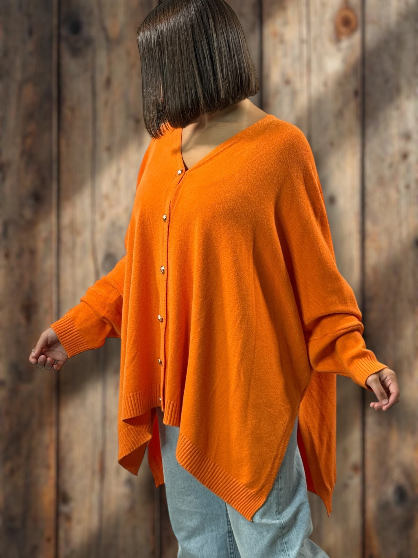 MATHILDE - GILET OVERSIZE ORANGE JUSQU'A LA TAILLE 56/58