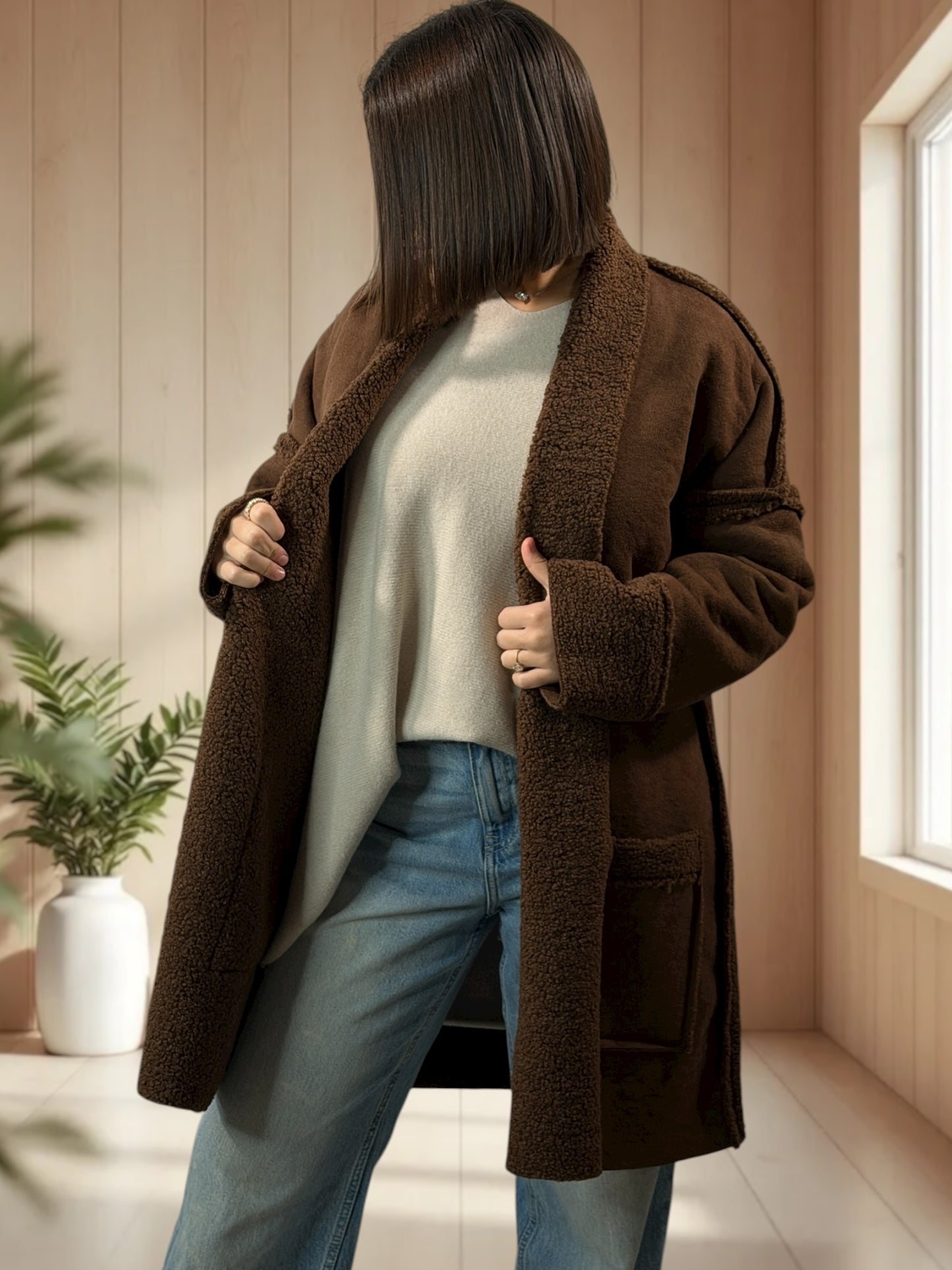 FREDERICO - VESTE MARRON OVERSIZE JUSQU'A LA TAILLE 52