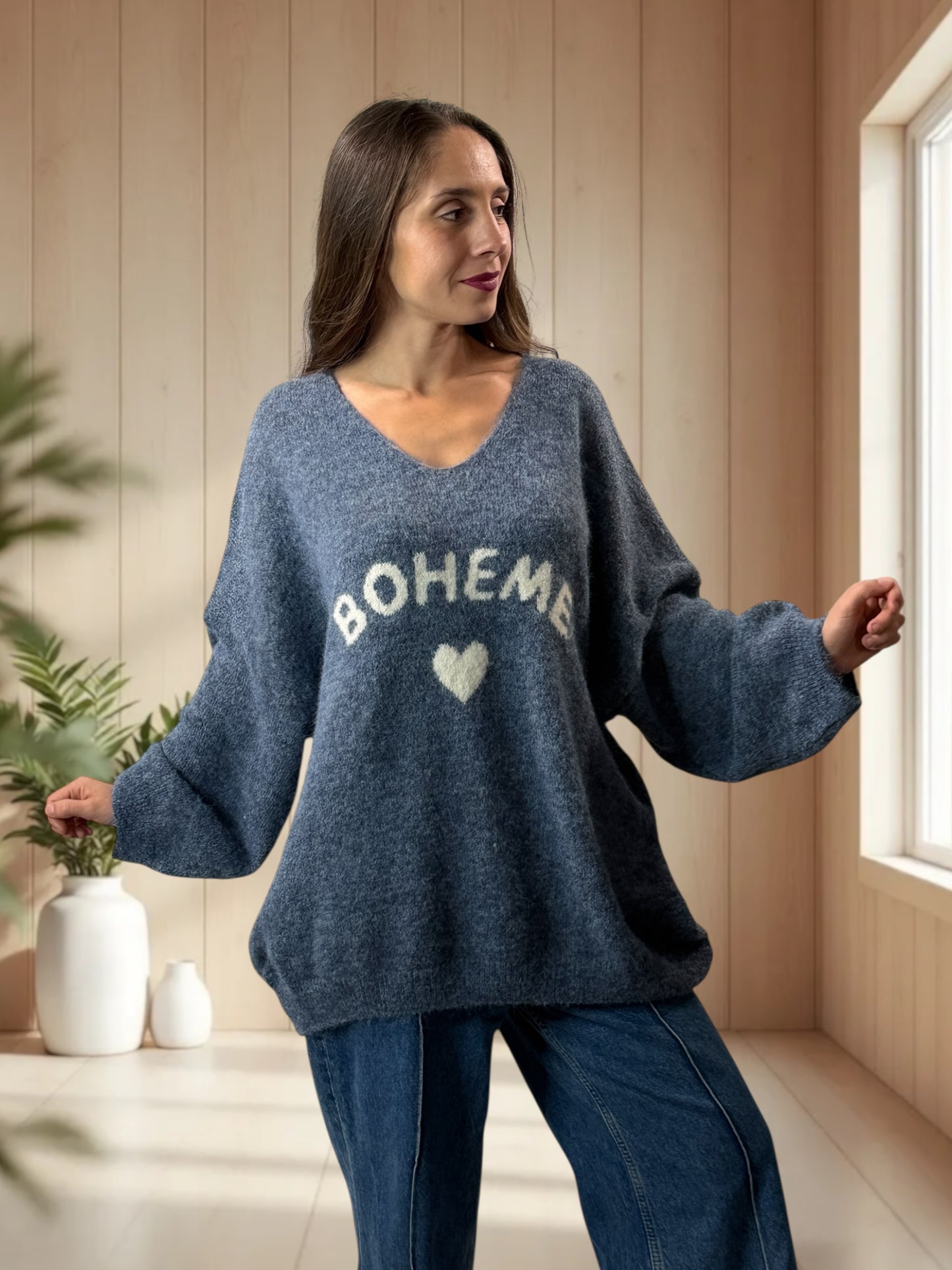 CLAUDIO - PULL BLEU LOGO BOHEME JUSQU'A LA TAILLE 54/56