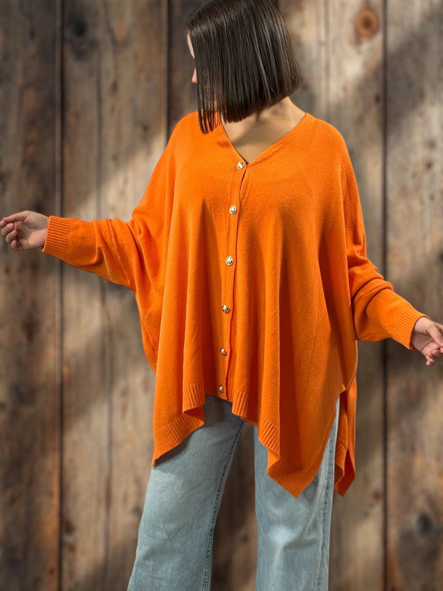MATHILDE - GILET OVERSIZE ORANGE JUSQU'A LA TAILLE 56/58