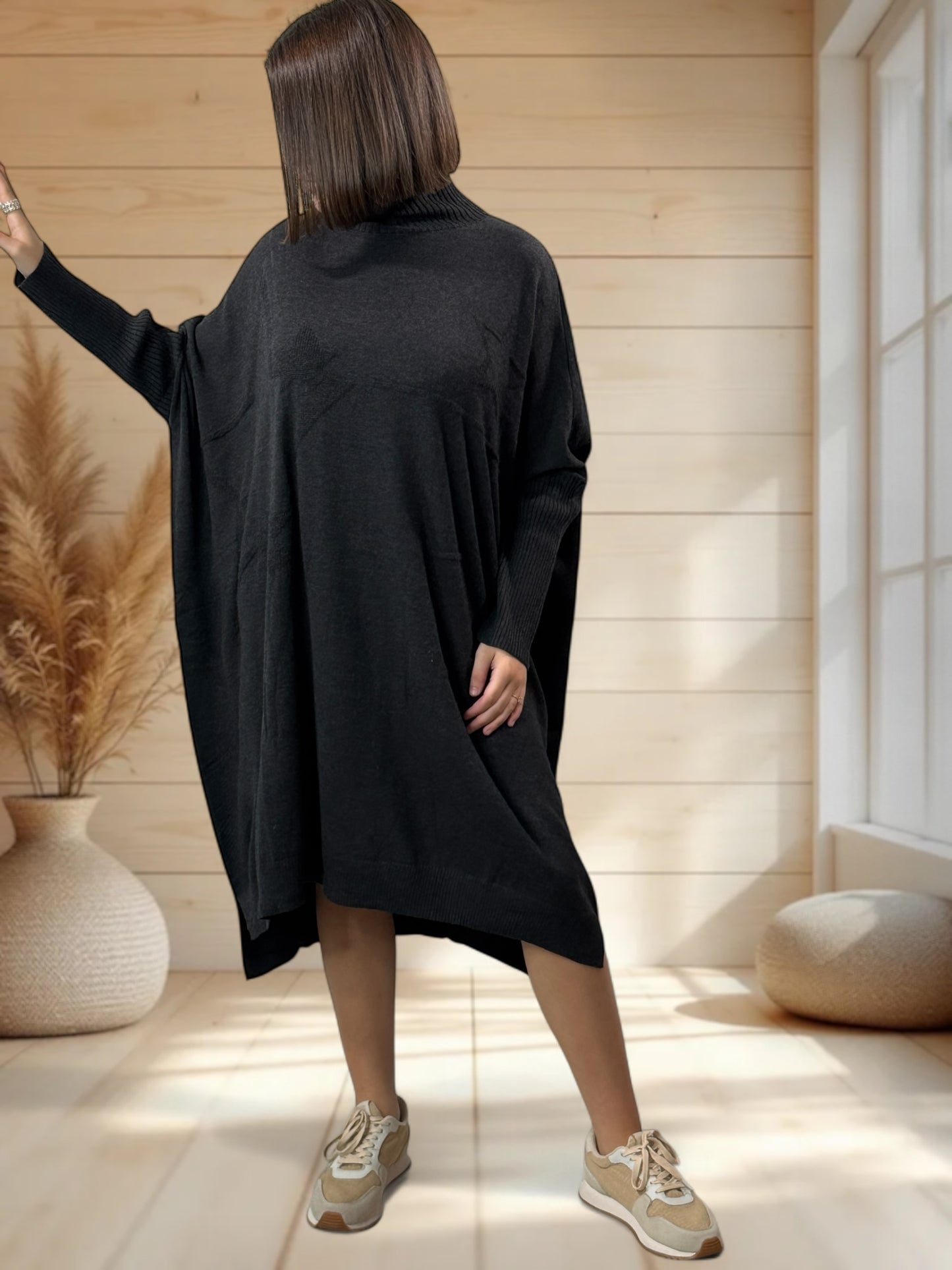 MARISOL - ROBE ANTHRACITE OVERSIZE EN MAILLE JUSQU'A LA TAILLE 56