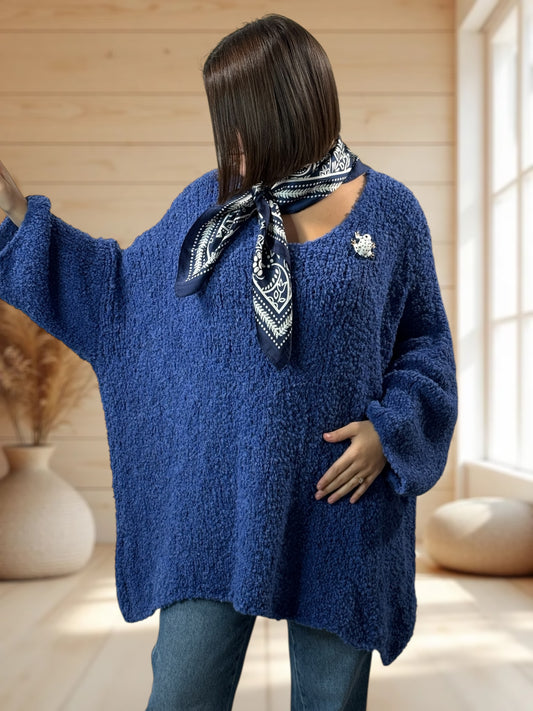 LAETITIA - PULL BLEU OVERSIZE JUSQU'A LA TAILLE 58