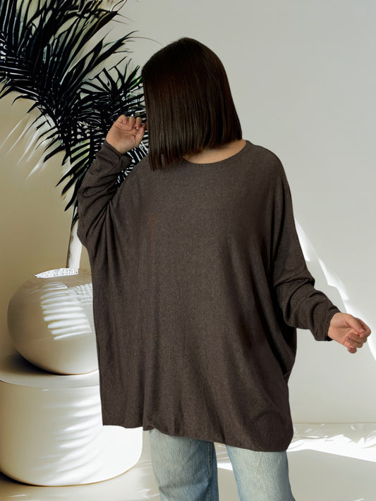 CAPRIO - PULL MARRON EN MAILLE FLUIDE JUSQU'A LA TAILLE 54