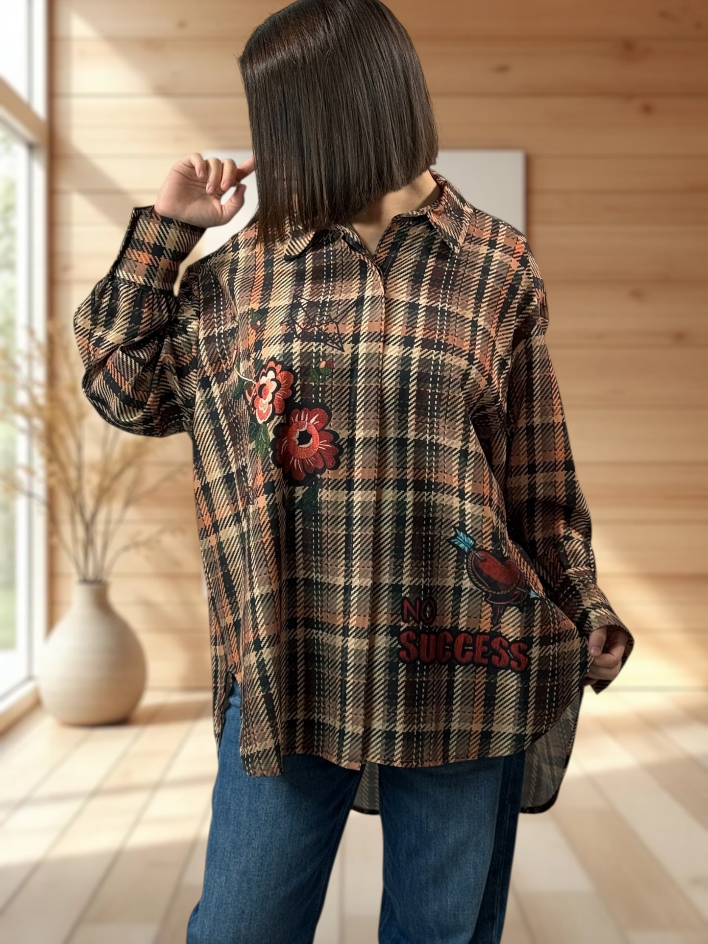 YSOLINE REF2 - CHEMISE OVERSIZE A MOTIF JUSQU'A LA TAILLE 52/54