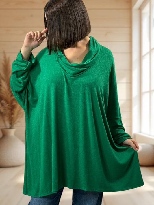ABIGAIL - PULL OVERSIZE VERT EN MAILLE FLUIDE JUSQU'A LA TAILLE 56