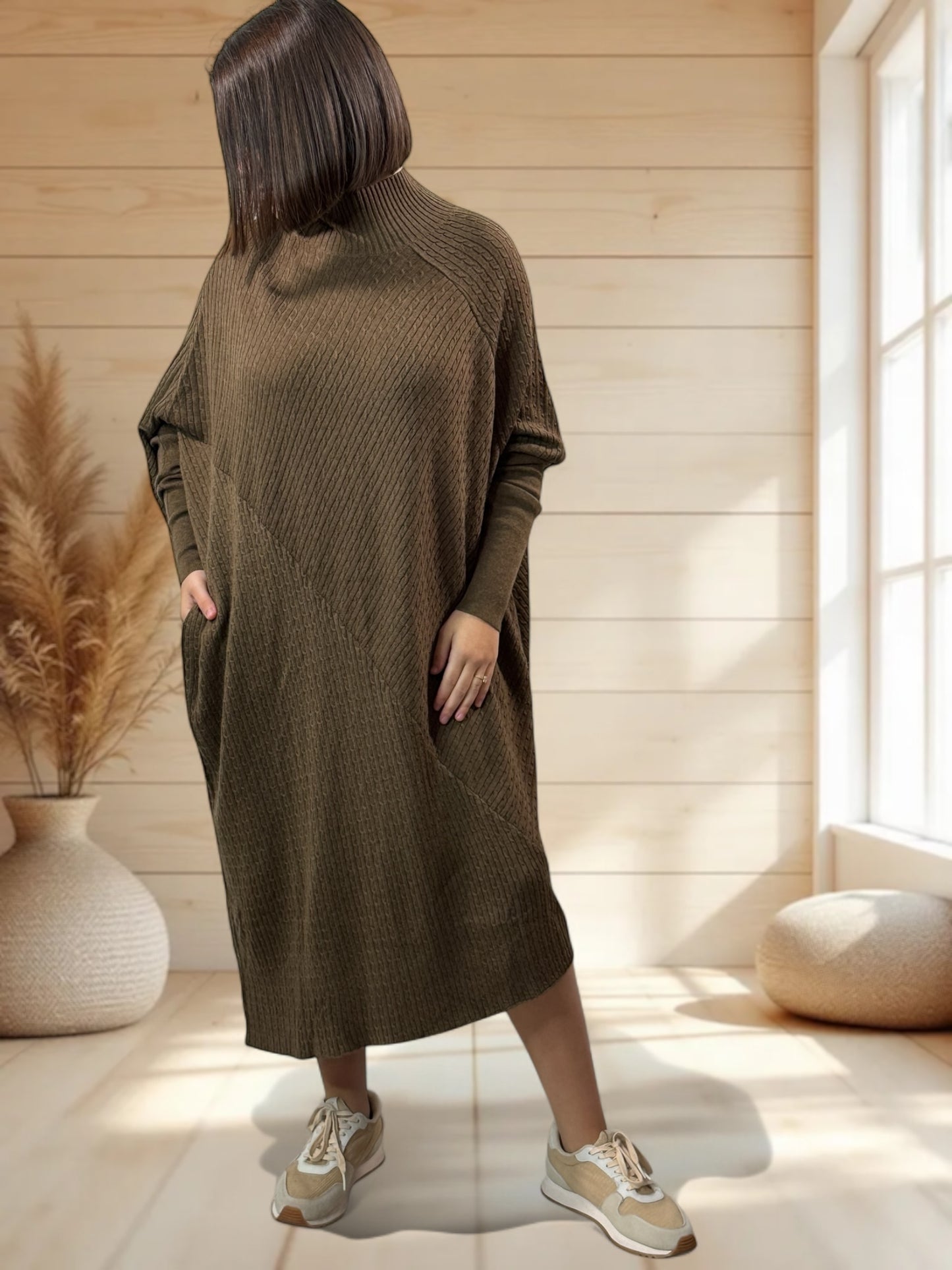 BETTINA - ROBE MARRON OVERSIZE EN MAILLE JUSQU'A LA TAILLE 56