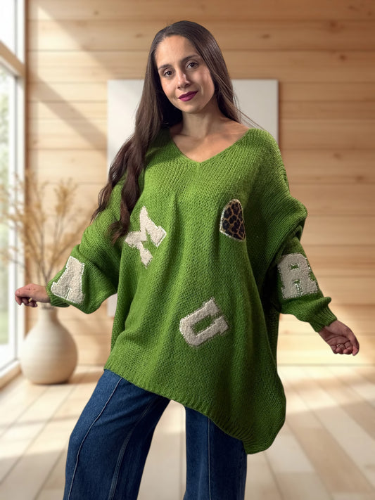 JAMES - PULL OVERSIZE VERT JUSQU'A LA TAILLE 56