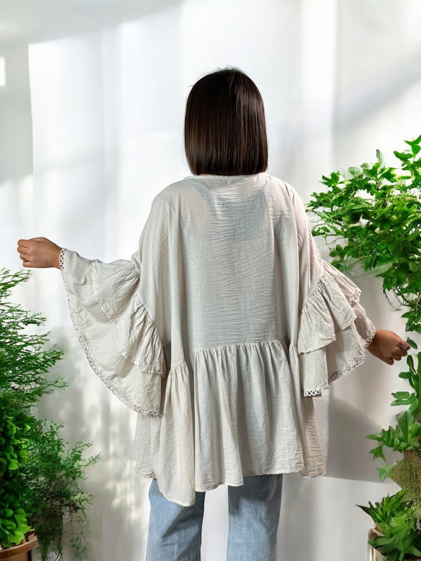 CORALINE - BLOUSE OVERSIZE BEIGE EN COTON JUSQU'A LA TAILLE 52/54