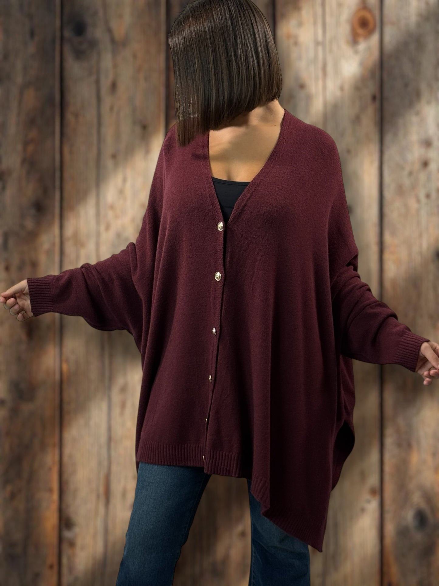 MATHILDE - GILET OVERSIZE BORDEAUX JUSQU'A LA TAILLE 56/58