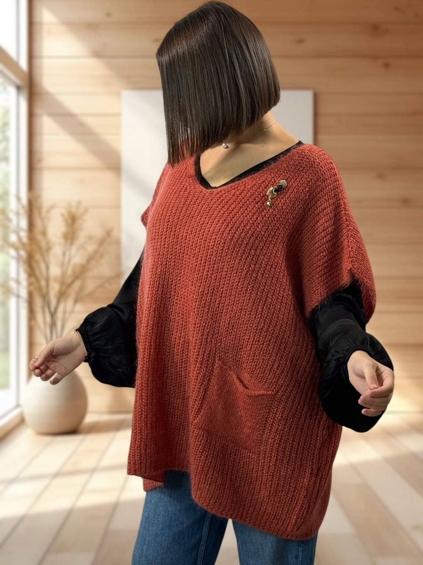 ENZO - PULL ROUX OVERSIZE JUSQU'A LA TAILLE 56
