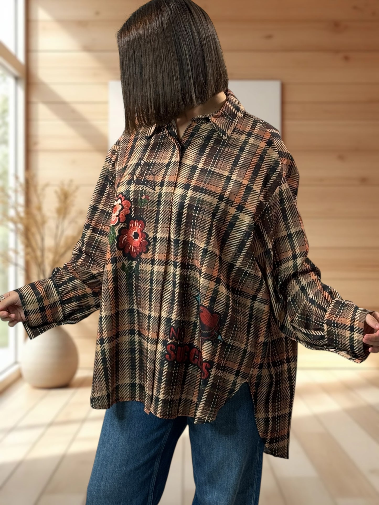 YSOLINE REF2 - CHEMISE OVERSIZE A MOTIF JUSQU'A LA TAILLE 52/54