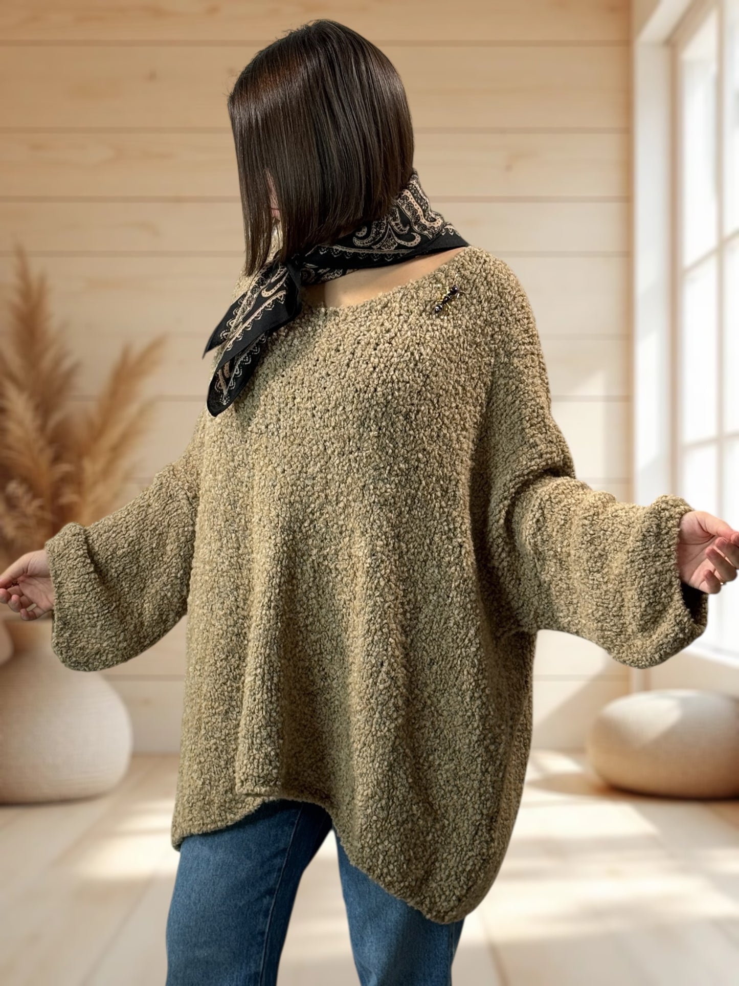 LAETITIA - PULL CAMEL OVERSIZE JUSQU'A LA TAILLE 58