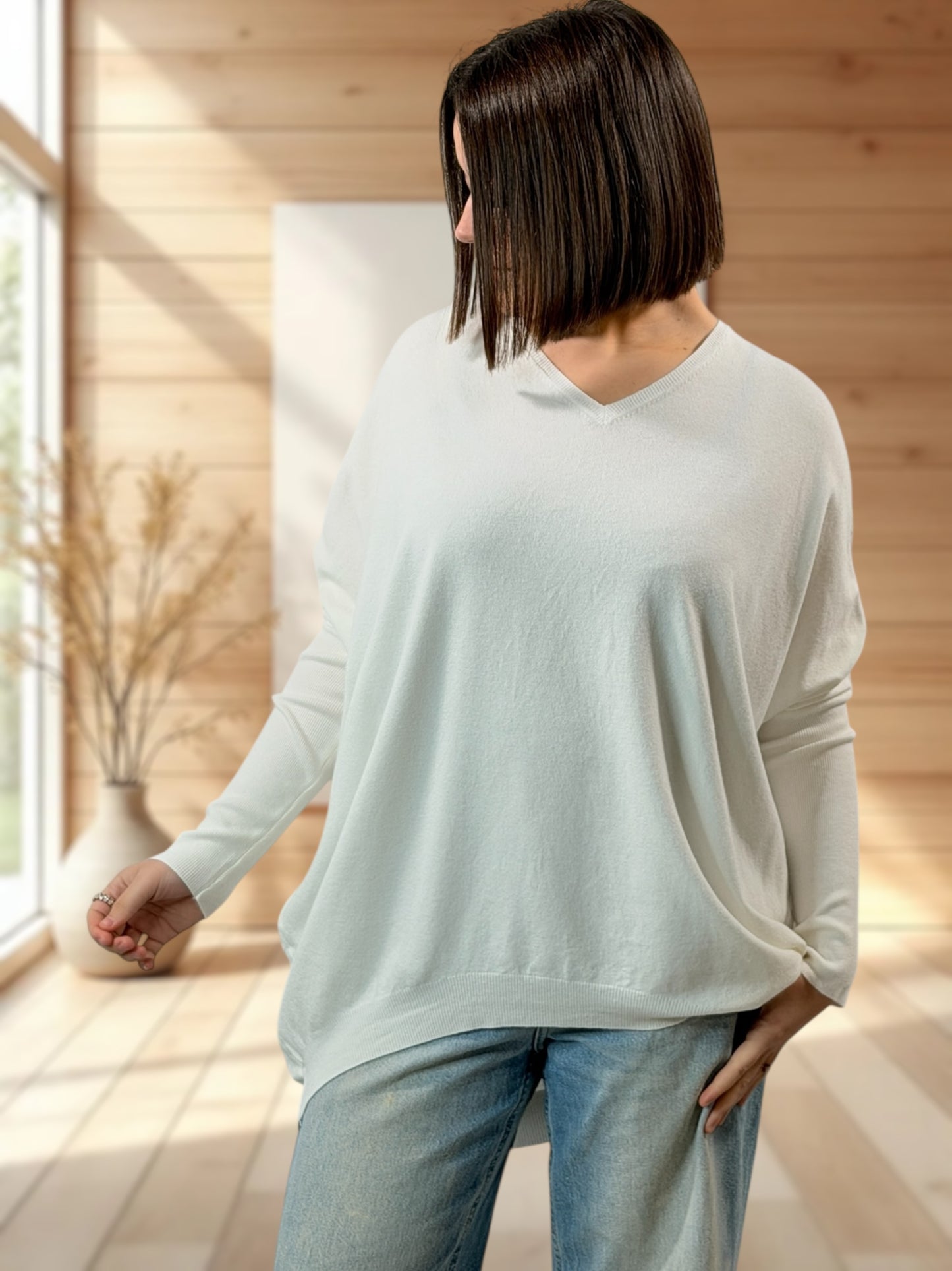 ANAIS - PULL BLANC NOEUD EN STRASS DANS LE DOS JUSQU'A LA TAILLE 52/54