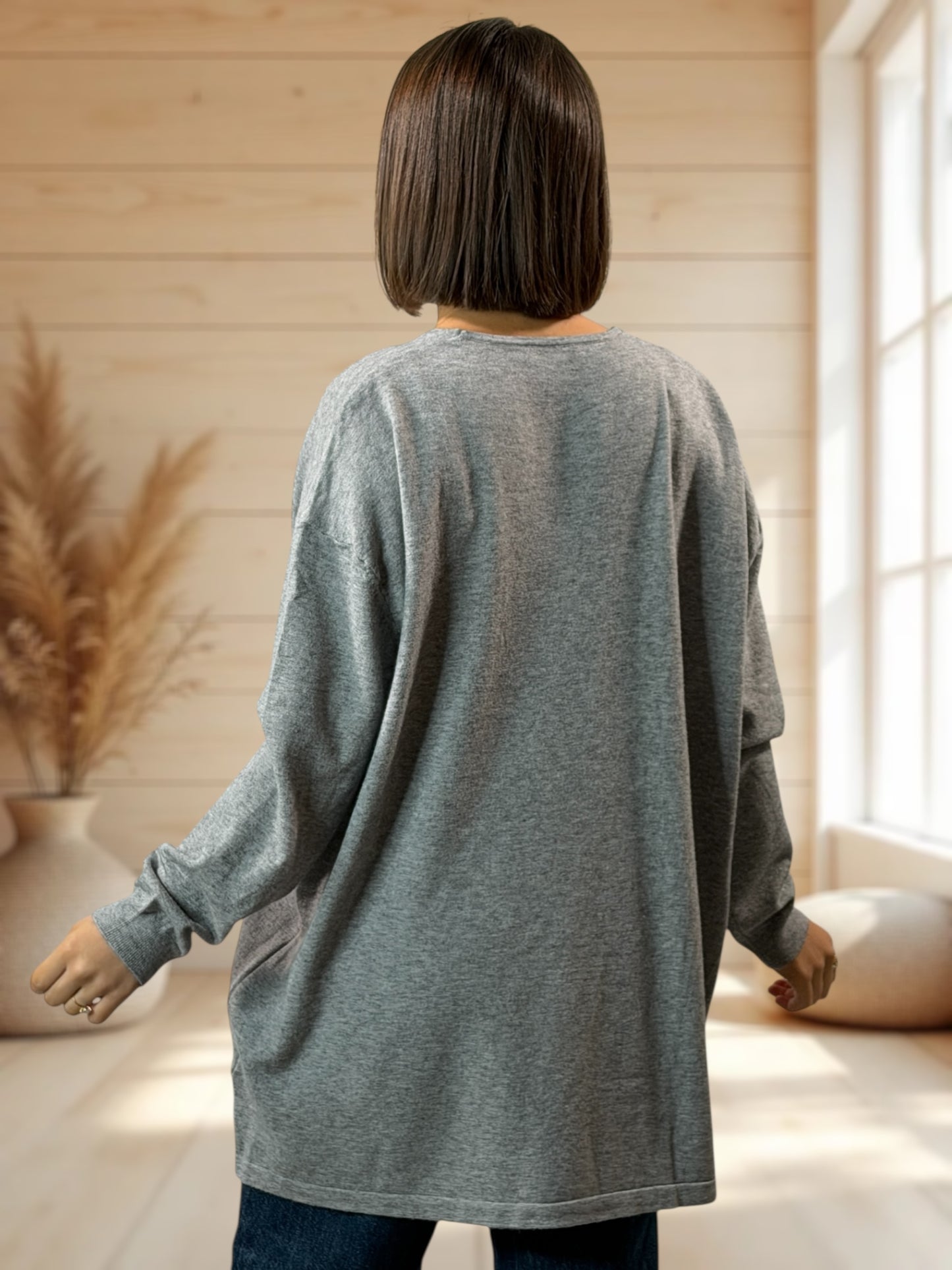 RITA - PULL OVERSIZE GRIS AVEC OEIL EN SEQUINS JUSQU'A LA TAILLE 54