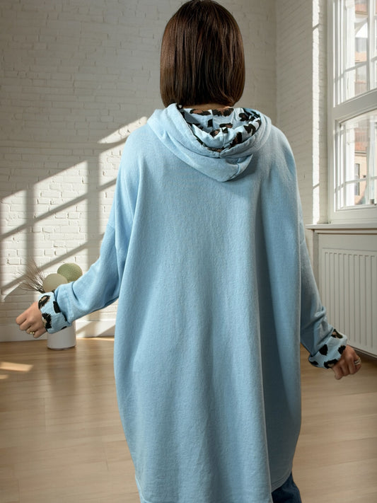 THIBAULT - SWEAT A CAPUCHE OVERSIZE BLEU JUSQU'A LA TAILLE 54