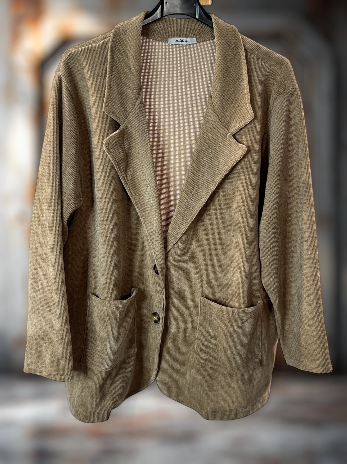 FLAVIE - VESTE CAMEL EN VELOURS JUSQU'A LA TAILLE 52