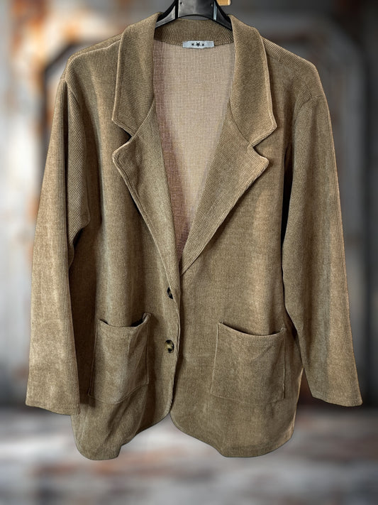 FLAVIE - VESTE CAMEL EN VELOURS JUSQU'A LA TAILLE 52