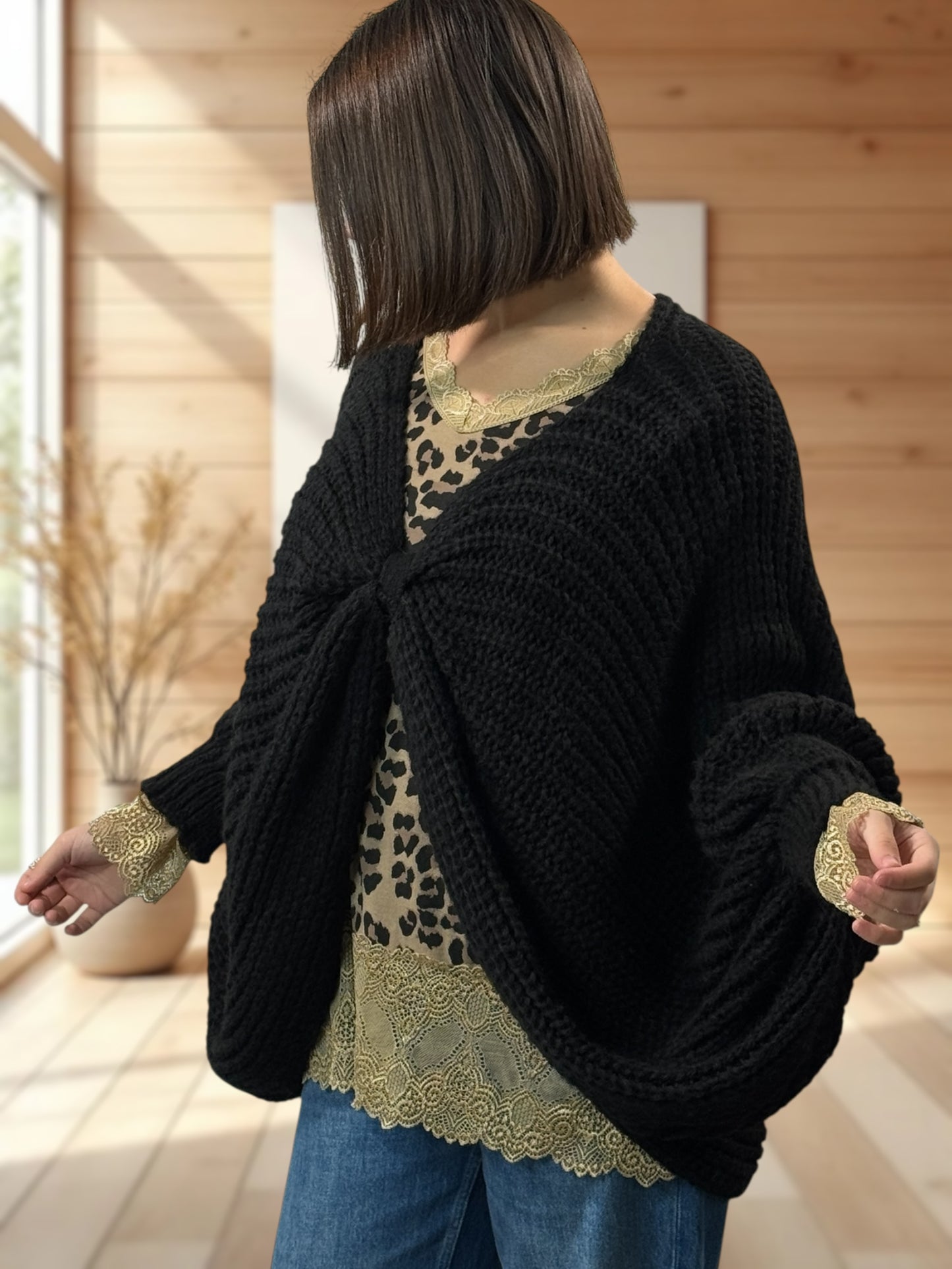 ELLA - PULL OVERSIZE NOIR JUSQU'A LA TAILLE 56