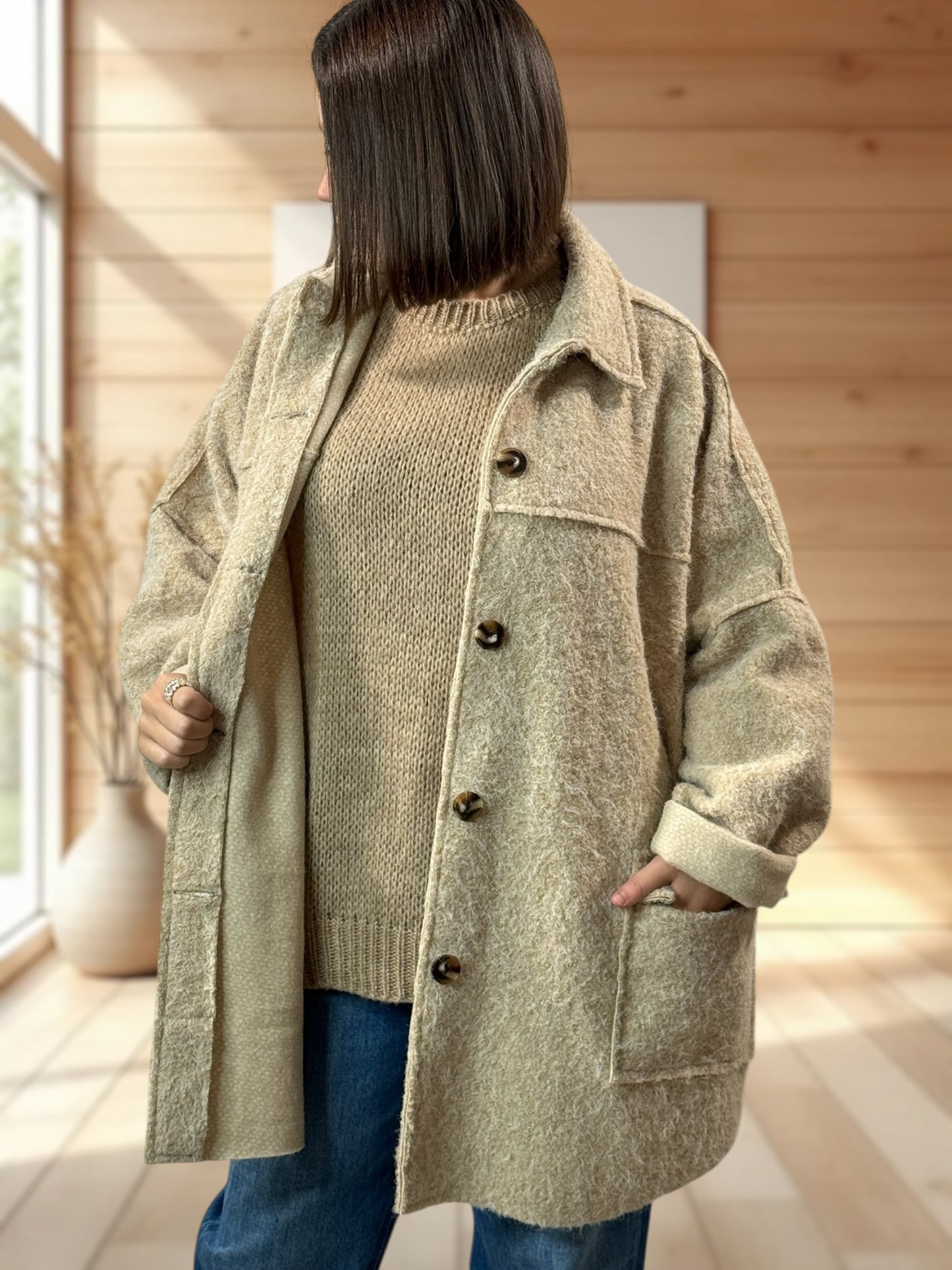RAVELO - VESTE OVERSIZE BEIGE JUSQU'A LA TAILLE 54/56
