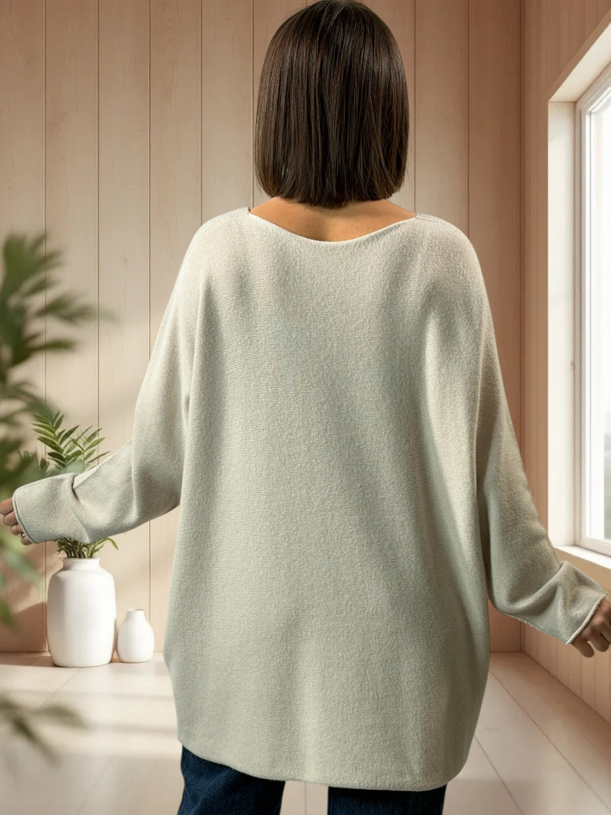 PAOLA - PULL OVERSIZE BEIGE JUSQU'A LA TAILLE 54/56
