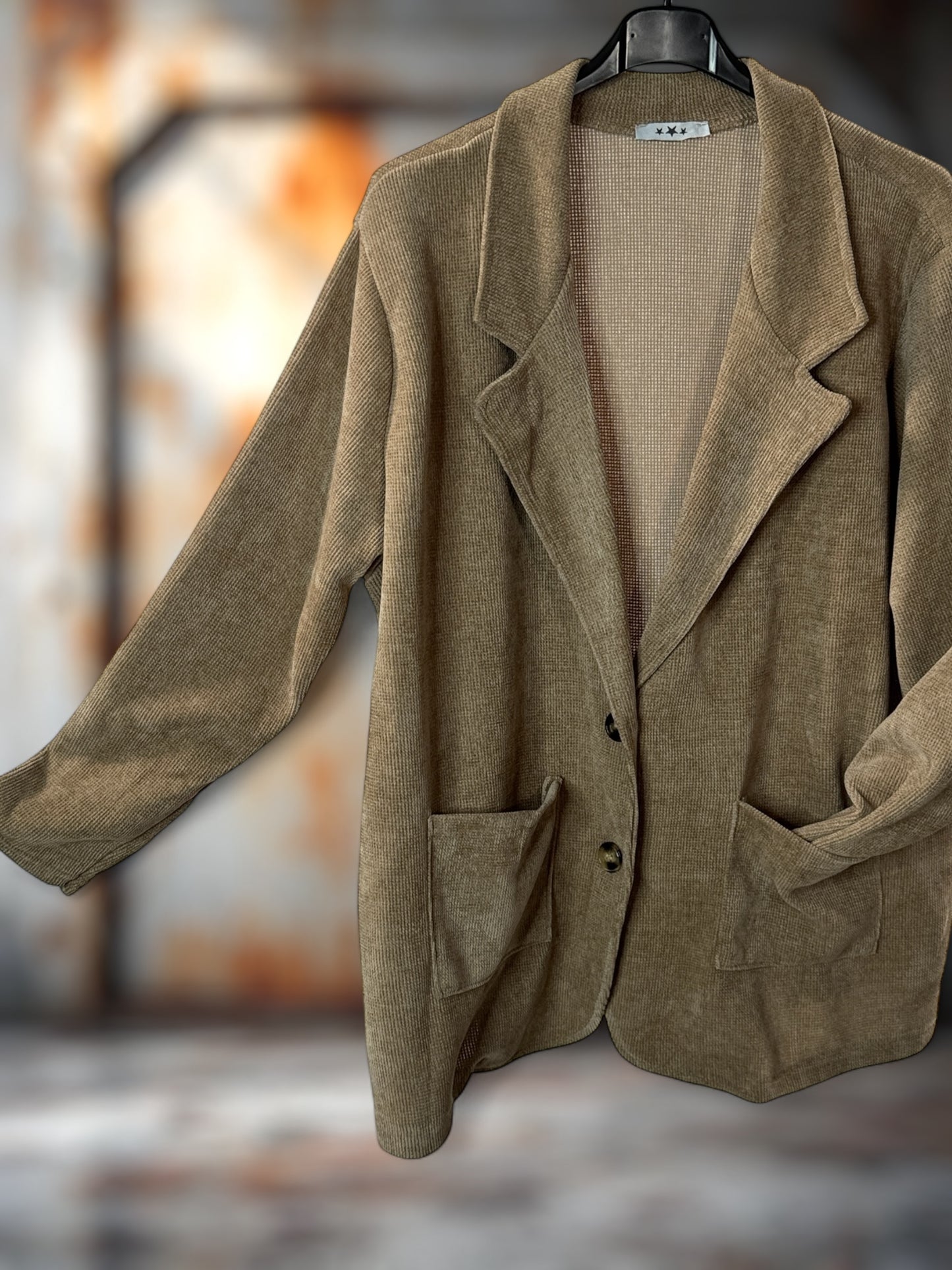 FLAVIE - VESTE CAMEL EN VELOURS JUSQU'A LA TAILLE 52