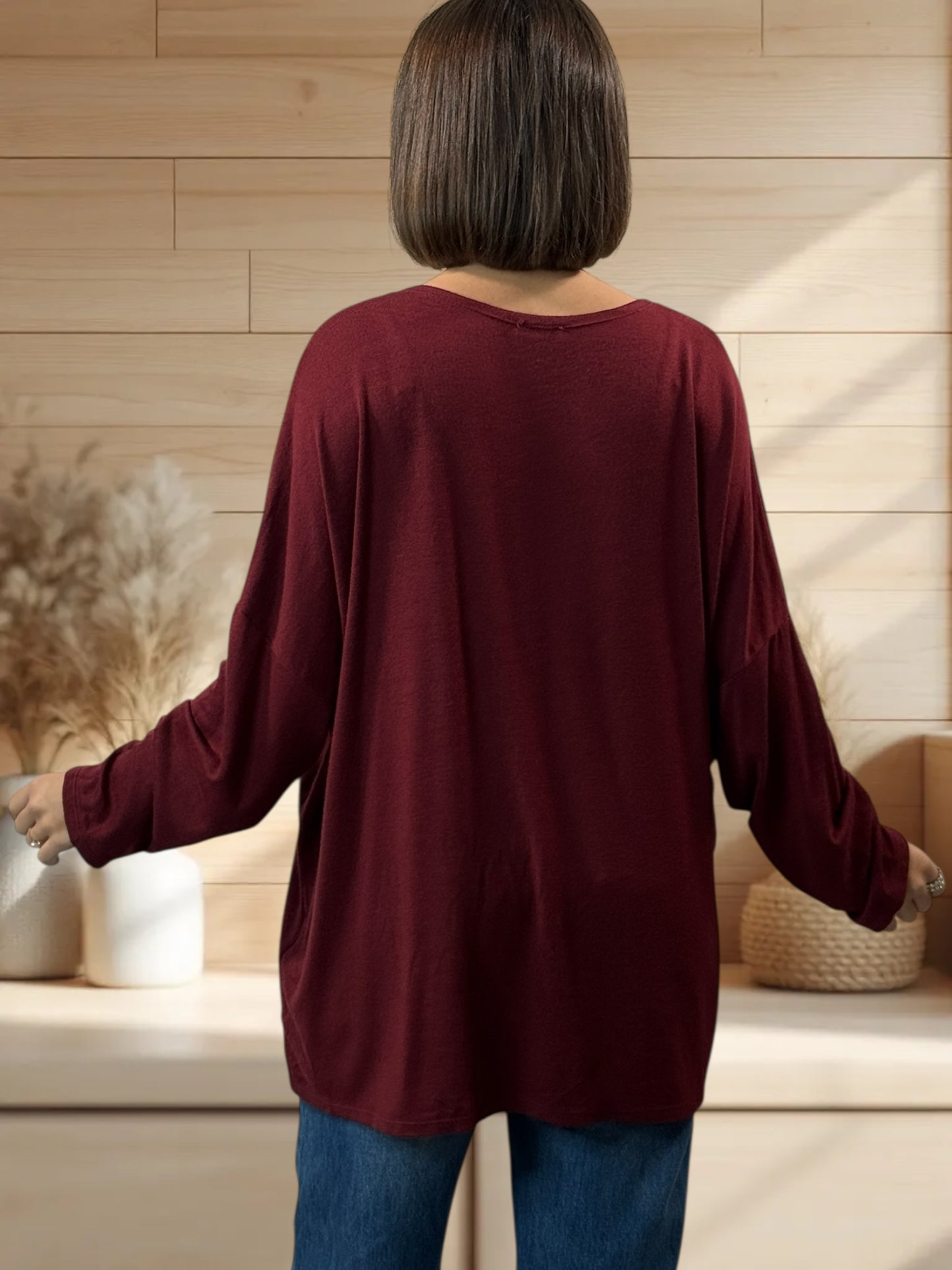 BICHETTE - PULL BORDEAUX EN MAILLE FLUIDE JUSQU'A LA TAILLE 54/56