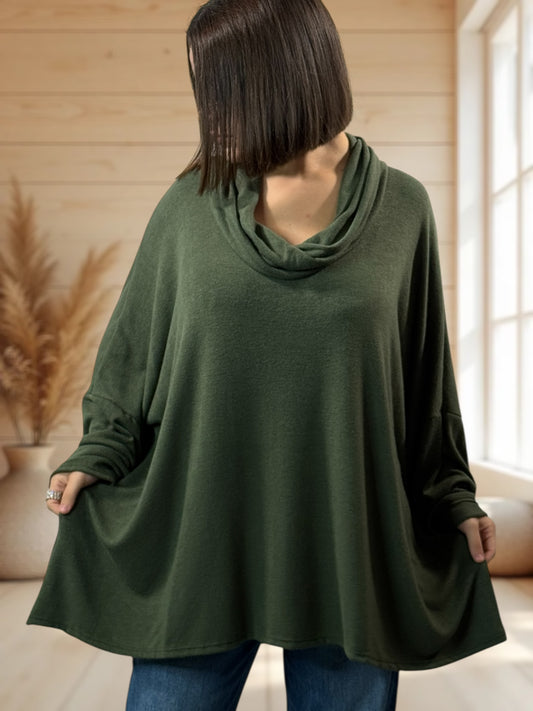 ABIGAIL - PULL OVERSIZE KAKI EN MAILLE FLUIDE JUSQU'A LA TAILLE 56