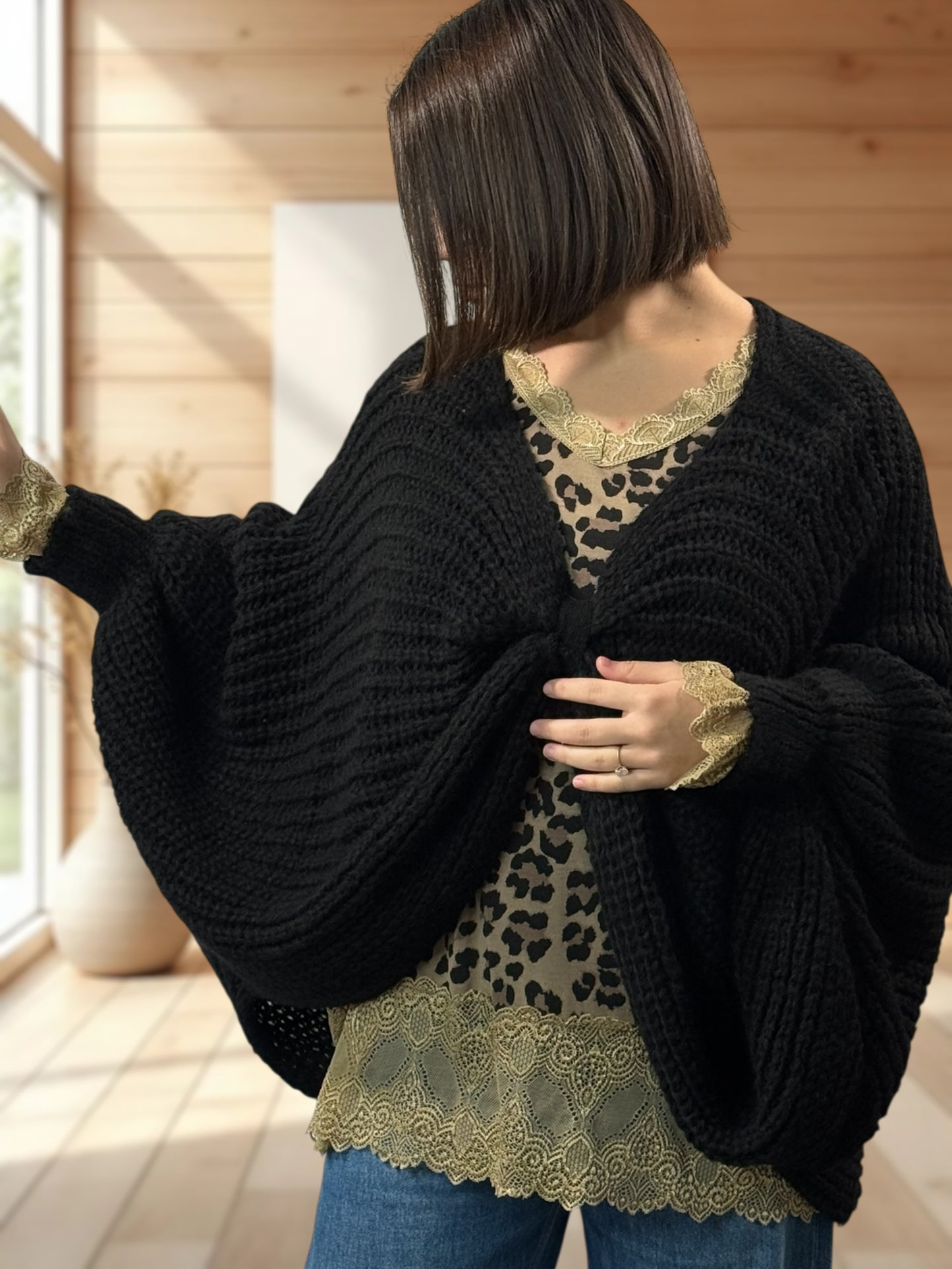 ELLA - PULL OVERSIZE NOIR JUSQU'A LA TAILLE 56