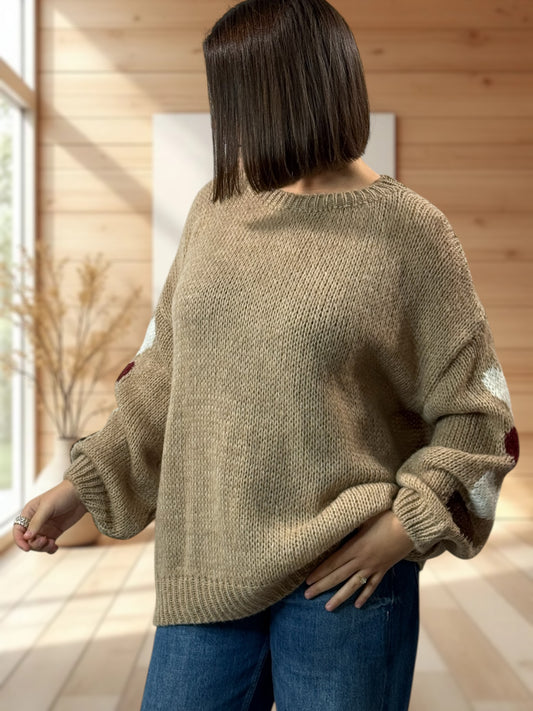 ETHAN - PULL OVERSIZE CAMEL JUSQU'A LA TAILLE 50