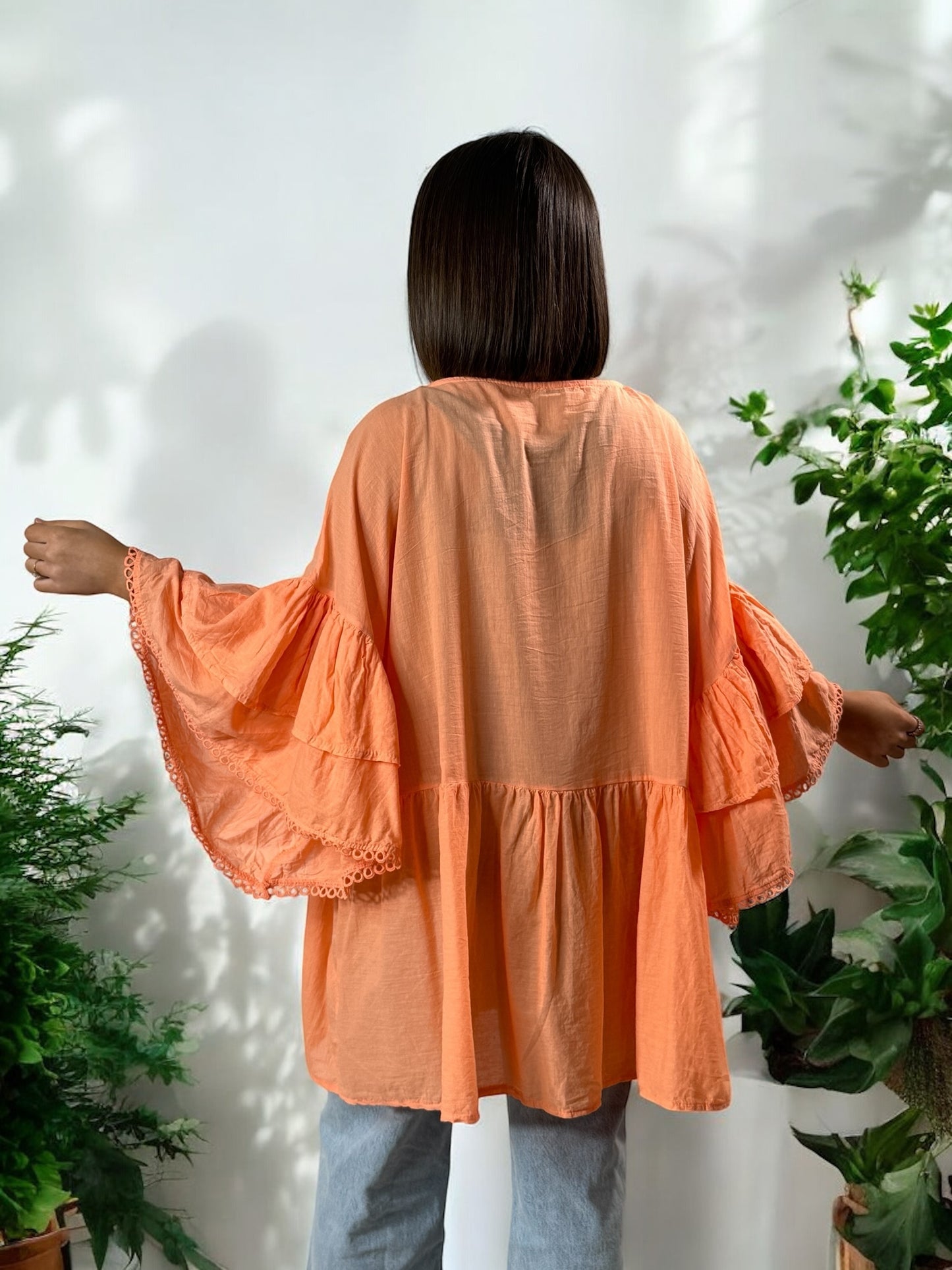 CORALINE - BLOUSE OVERSIZE ORANGE EN COTON JUSQU'A LA TAILLE 52/54