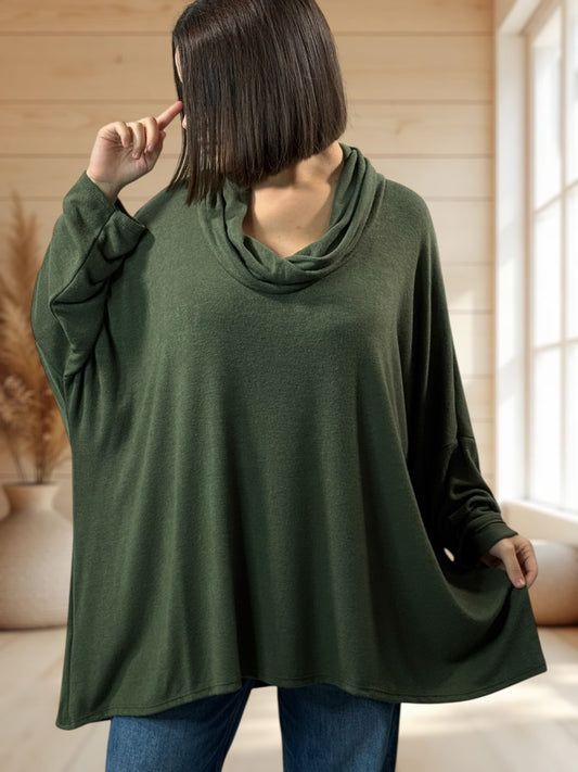 ABIGAIL - PULL OVERSIZE KAKI EN MAILLE FLUIDE JUSQU'A LA TAILLE 56