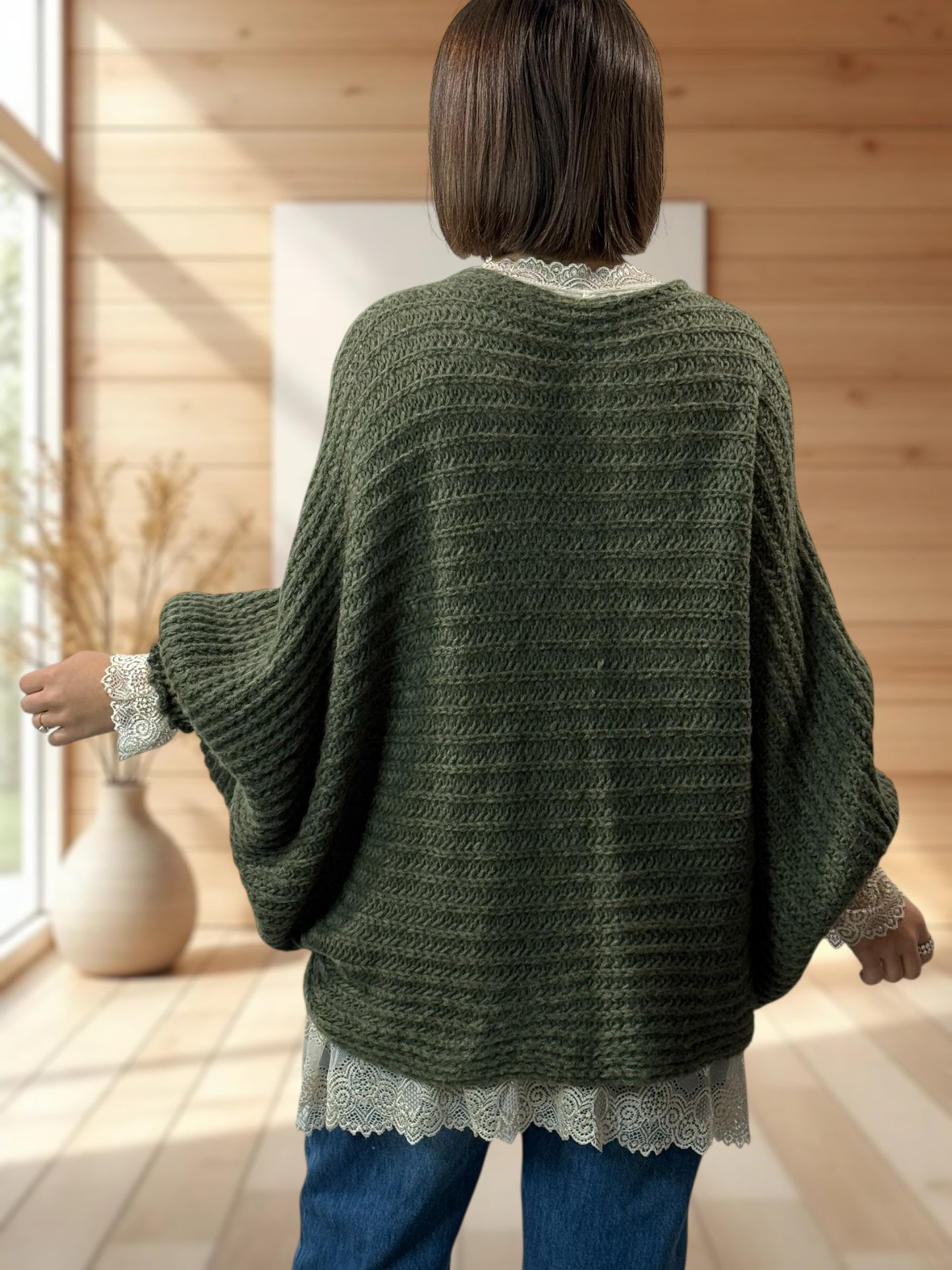 ELLA - PULL OVERSIZE KAKI JUSQU'A LA TAILLE 56