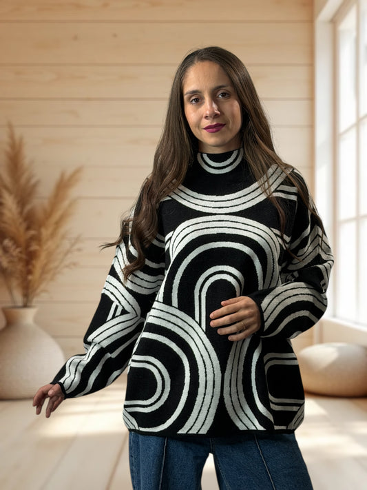 SOPHIE - PULL OVERSIZE A MOTIF JUSQU'A LA TAILLE 50