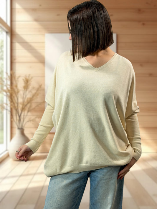 ANAIS - PULL BEIGE NOEUD EN STRASS DANS LE DOS JUSQU'A LA TAILLE 52/54