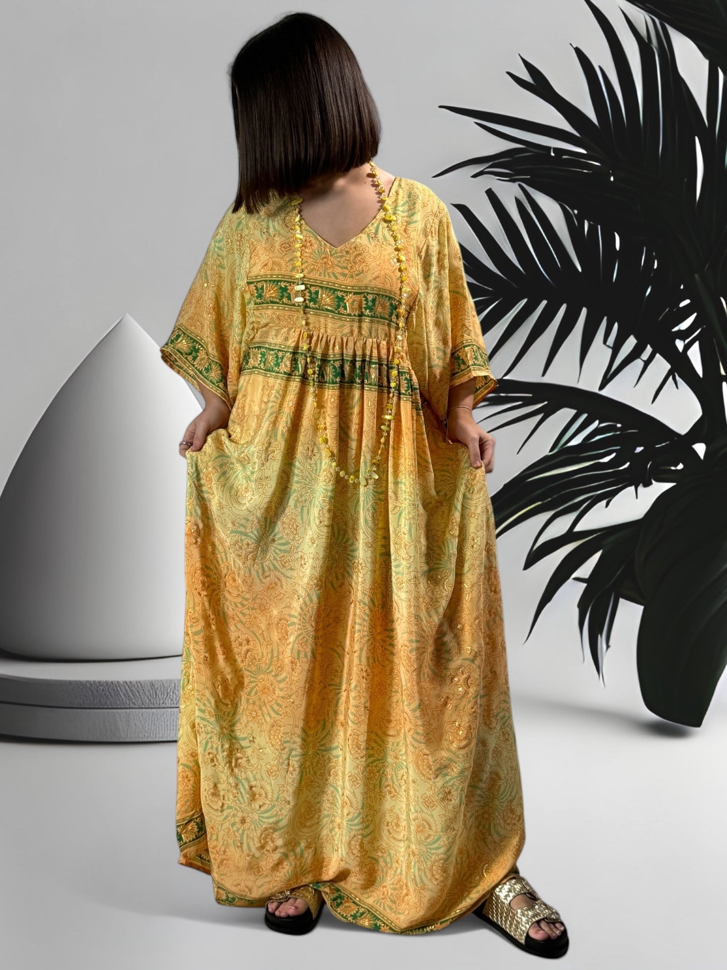 MATHILDA - ROBE LONGUE BOHEME ASPECT SOIE JUSQU'A LA TAILLE 54