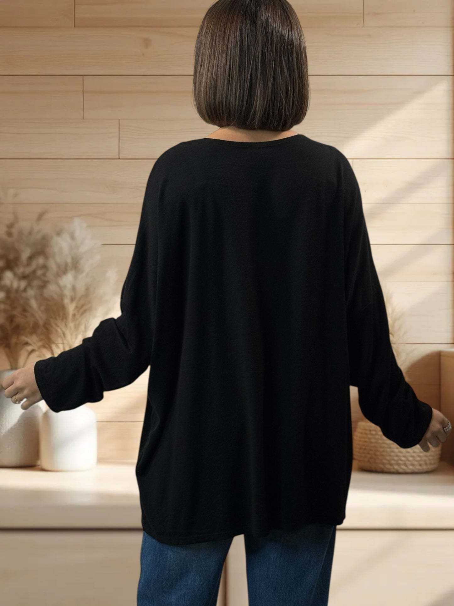 BICHETTE - PULL NOIR EN MAILLE FLUIDE JUSQU'A LA TAILLE 54/56