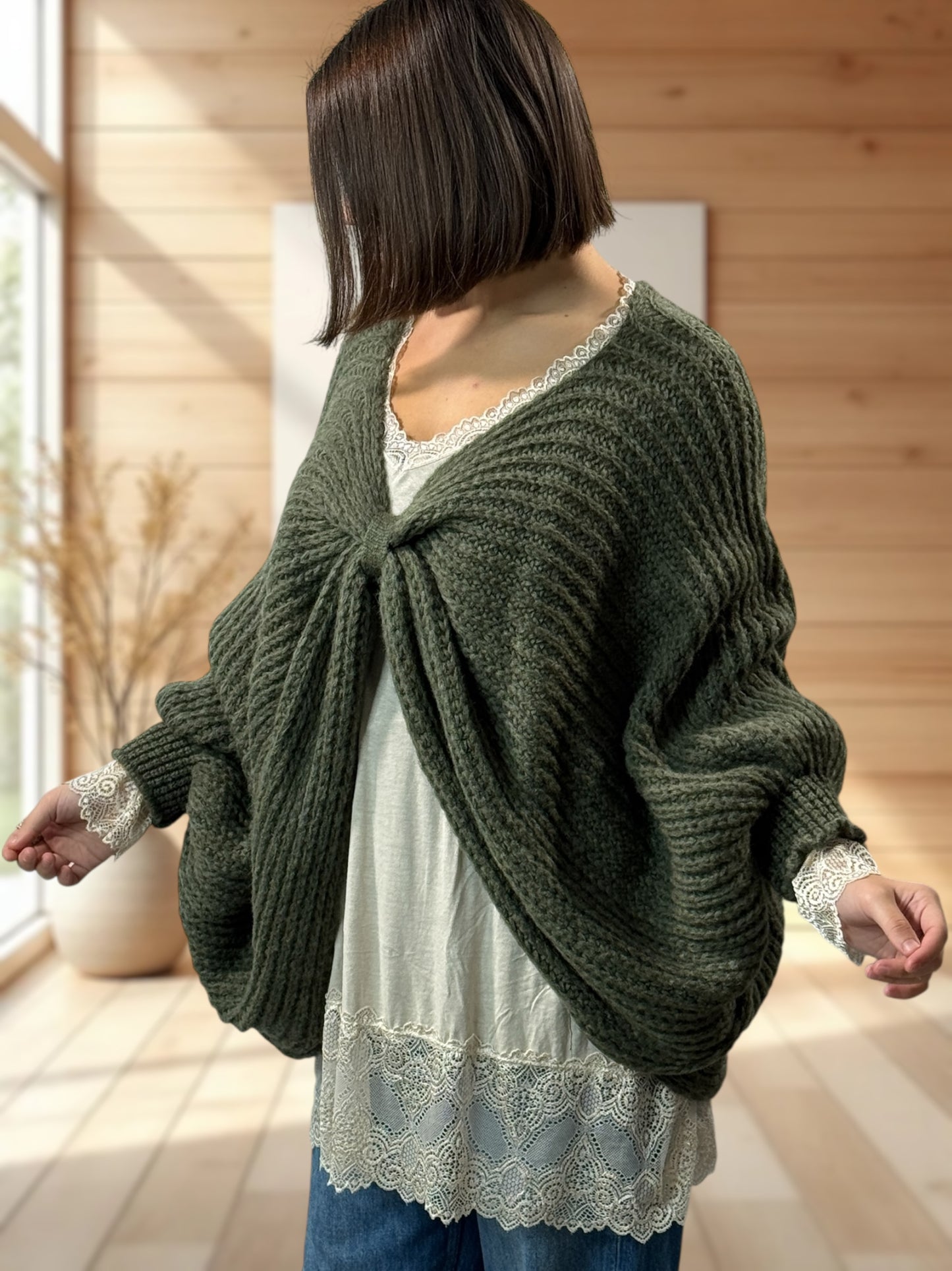 ELLA - PULL OVERSIZE KAKI JUSQU'A LA TAILLE 56
