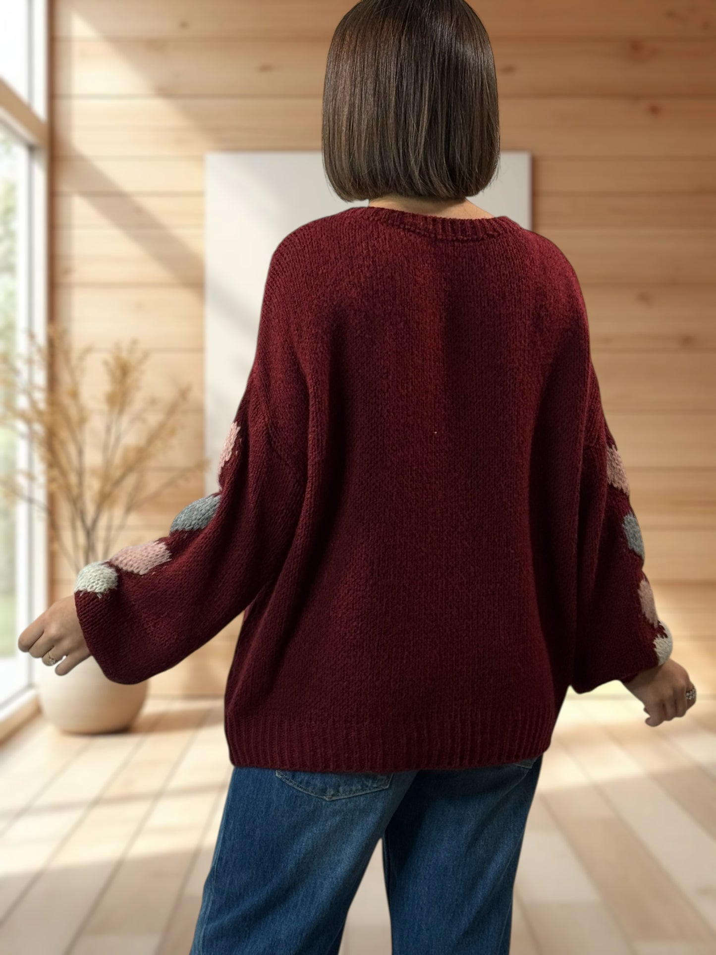 ETHAN - PULL OVERSIZE BORDEAUX JUSQU'A LA TAILLE 50