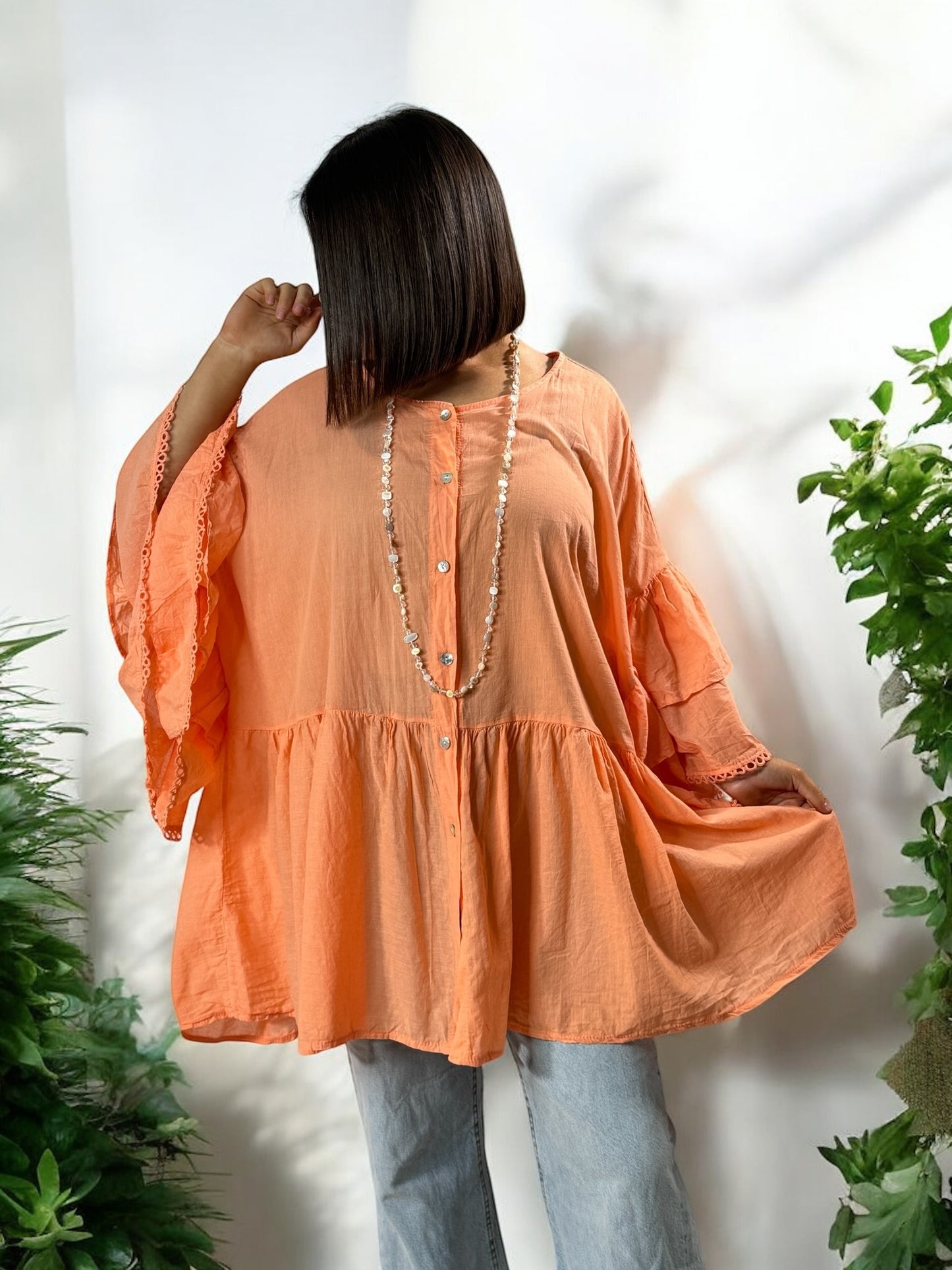 CORALINE - BLOUSE OVERSIZE ORANGE EN COTON JUSQU'A LA TAILLE 52/54