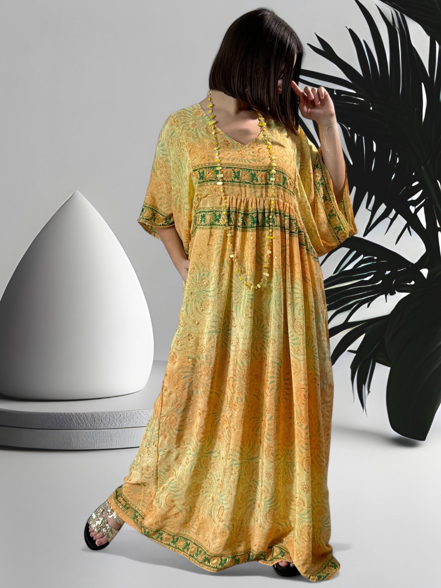 MATHILDA - ROBE LONGUE BOHEME ASPECT SOIE JUSQU'A LA TAILLE 54