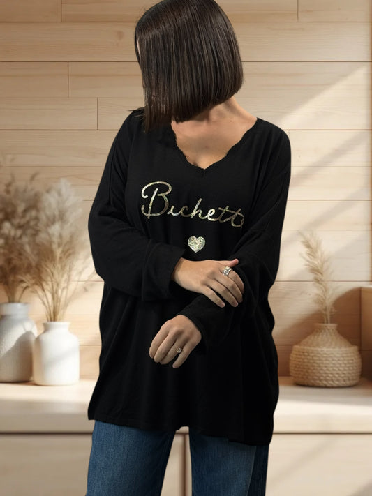 BICHETTE - PULL NOIR EN MAILLE FLUIDE JUSQU'A LA TAILLE 54/56