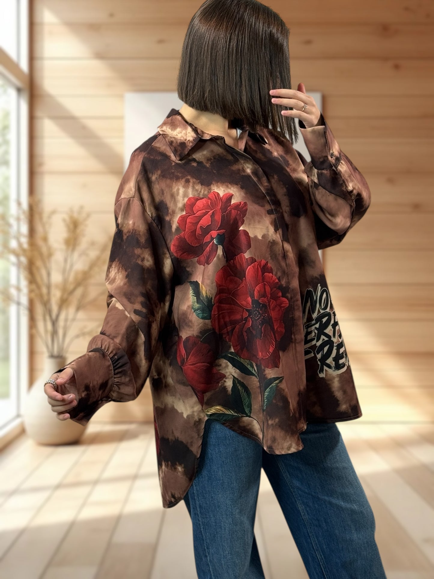 YSOLINE REF4 - CHEMISE OVERSIZE A MOTIF JUSQU'A LA TAILLE 52/54