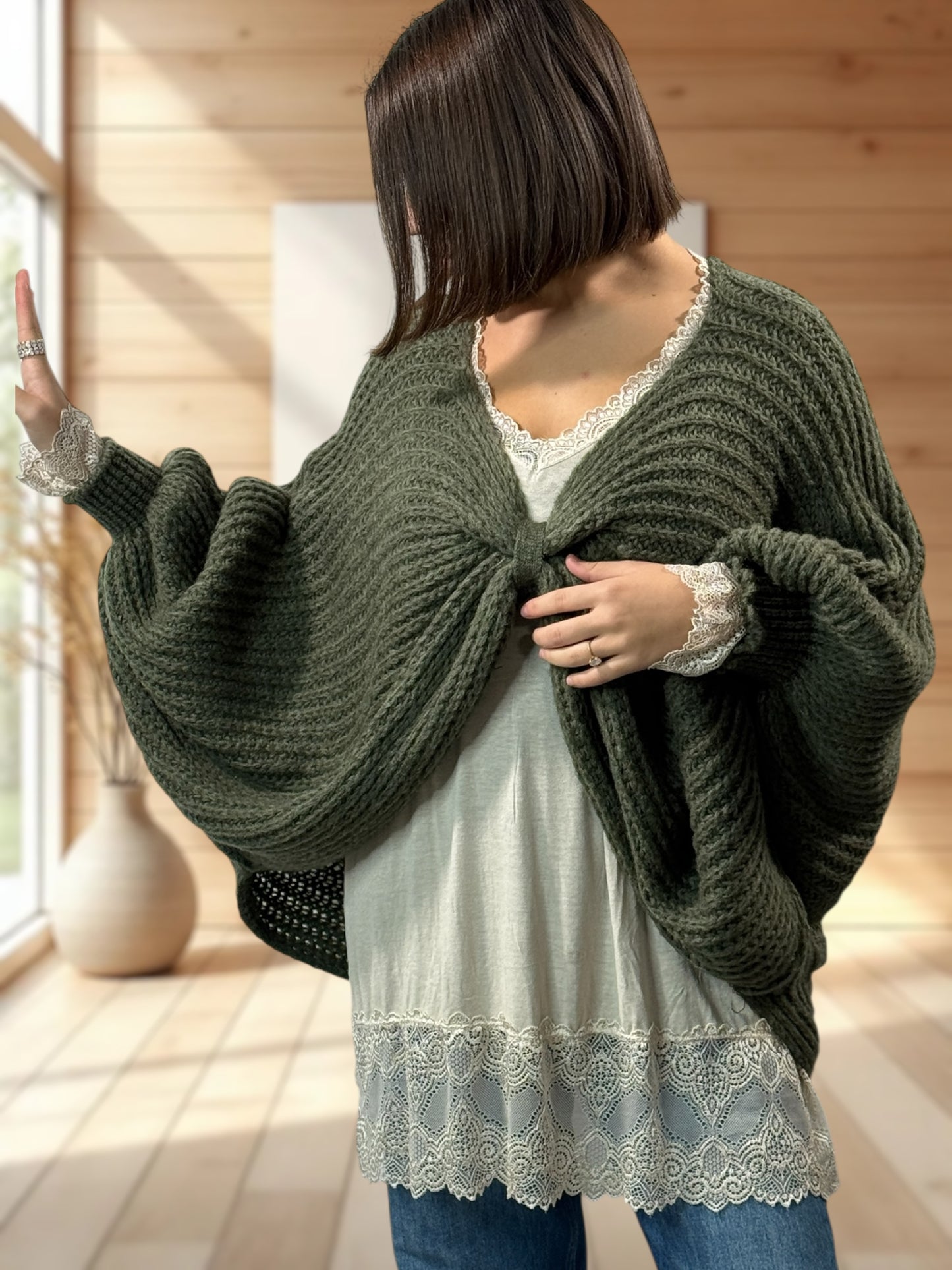 ELLA - PULL OVERSIZE KAKI JUSQU'A LA TAILLE 56