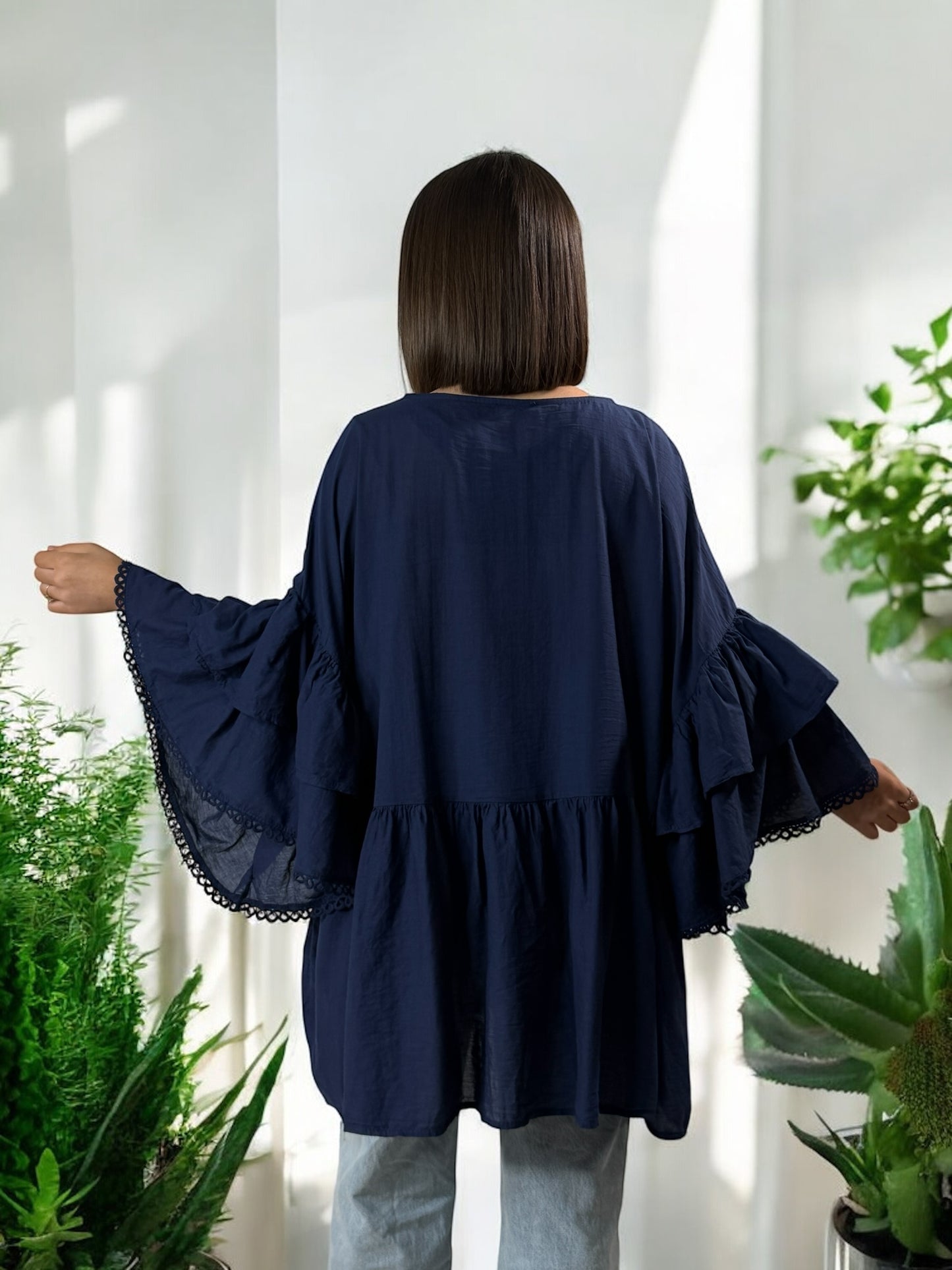 CORALINE - BLOUSE OVERSIZE MARINE EN COTON JUSQU'A LA TAILLE 52/54